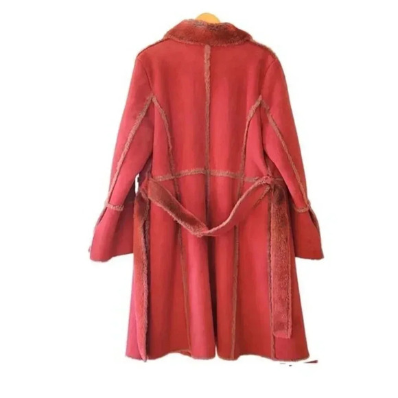 EM Studio London Suede Faux Fur Penny Lane Long Sleeve Belted Fall Winter Coat. - Picture 11 of 15